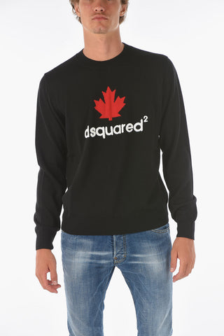 front embroidered virgin wool crew-neck sweater