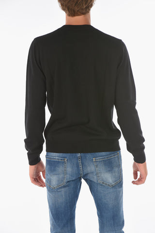 front embroidered virgin wool crew-neck sweater