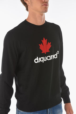 front embroidered virgin wool crew-neck sweater