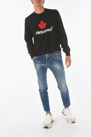 front embroidered virgin wool crew-neck sweater