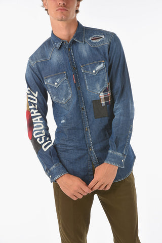 vintage effect stretch denim shirt