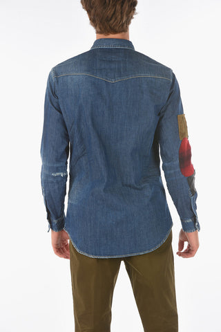 vintage effect stretch denim shirt