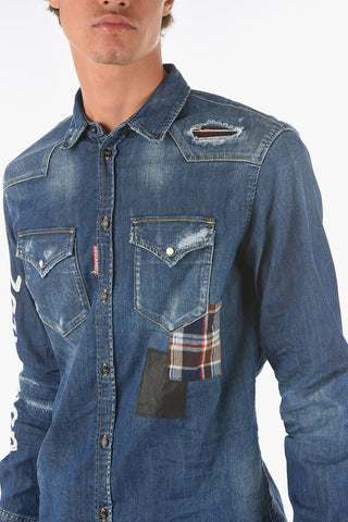 vintage effect stretch denim shirt