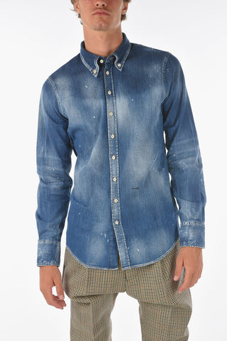 denim stretch button-down collar shirt
