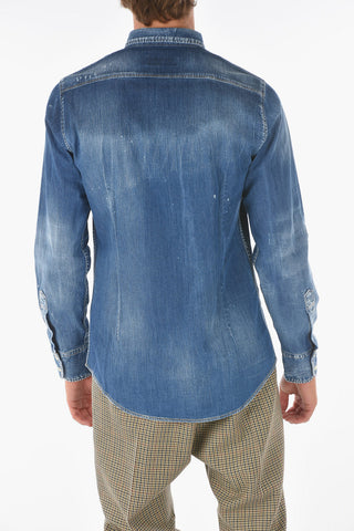 denim stretch button-down collar shirt