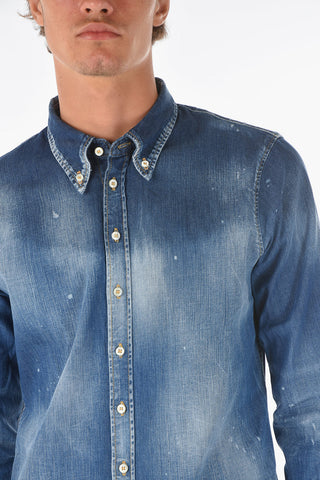 denim stretch button-down collar shirt