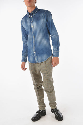 denim stretch button-down collar shirt