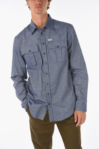 double breast pocket spread collar shirt