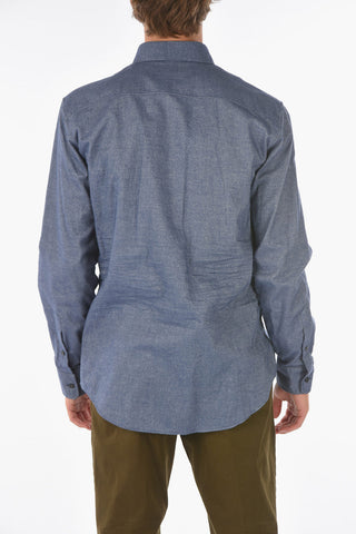 double breast pocket spread collar shirt