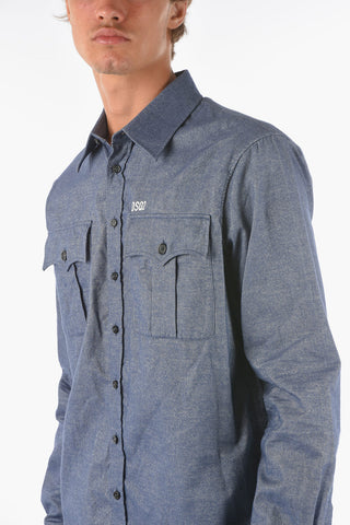double breast pocket spread collar shirt