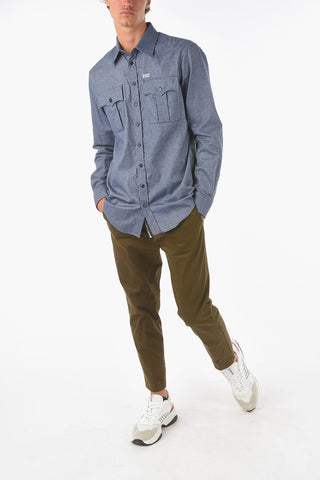double breast pocket spread collar shirt
