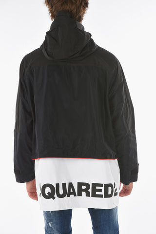Hidden Closure Hooded Two-Tone Maxi Jacket