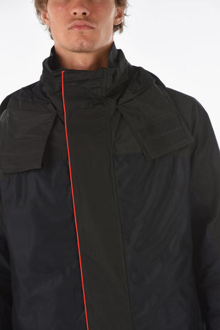 Hidden Closure Hooded Two-Tone Maxi Jacket