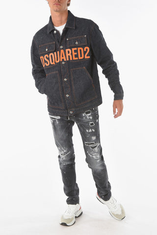 Front Logo Printed Denim Overshirt
