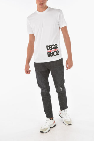 T-Shirt Girocollo a Tinta Unita con Stampa