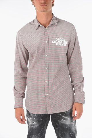 spread collar micro checked shirt