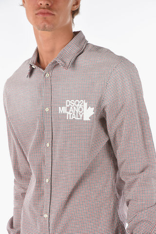 spread collar micro checked shirt