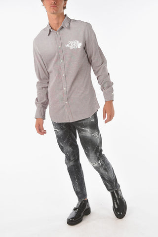 spread collar micro checked shirt