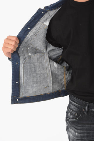 Acid Wash Effect Denim DAN Jacket with Silver Buttons