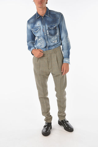 houndstooth patterned single pleat AVIATOR FIT pants