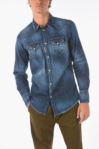 double breast pocket stretch denim CLASSIC WESTERN shirt