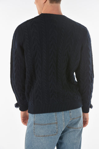 Sleeve Band Cashmere Blend Aran Pullover