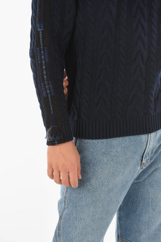 Sleeve Band Cashmere Blend Aran Pullover