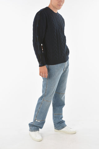 Sleeve Band Cashmere Blend Aran Pullover