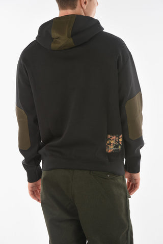 EMPORIO RECYCLED Felpa in Misto Cotone con Cappuccio e Toppe