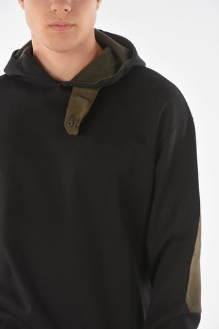 EMPORIO RECYCLED Felpa in Misto Cotone con Cappuccio e Toppe
