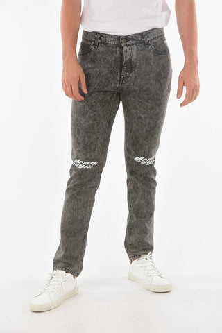5 Pocket Printed Logo Stone Washed Denims