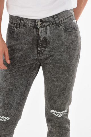 5 Pocket Printed Logo Stone Washed Denims