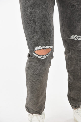 5 Pocket Printed Logo Stone Washed Denims