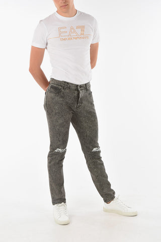 5 Pocket Printed Logo Stone Washed Denims