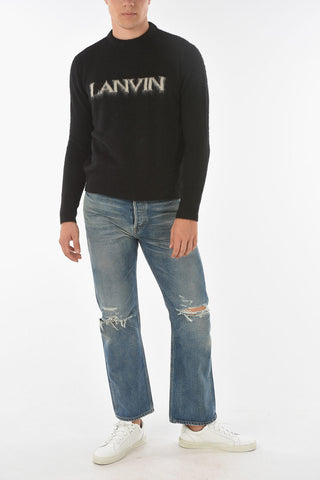 Crew Neck Front Logo Silk Blend Sweater