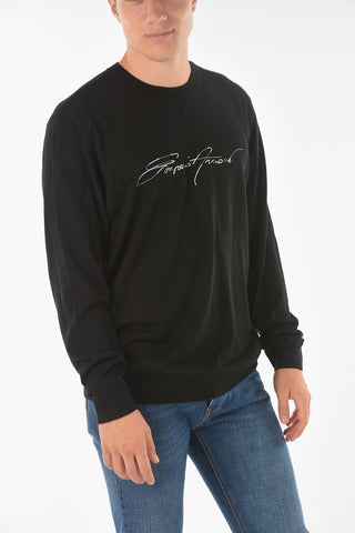 EMPORIO Crew Neck Embroidered Logo Virgin Wool Pullover