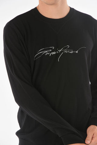 EMPORIO Crew Neck Embroidered Logo Virgin Wool Pullover