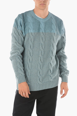 Pullover Aran in Lana Vergine con Dettagli Spalmati