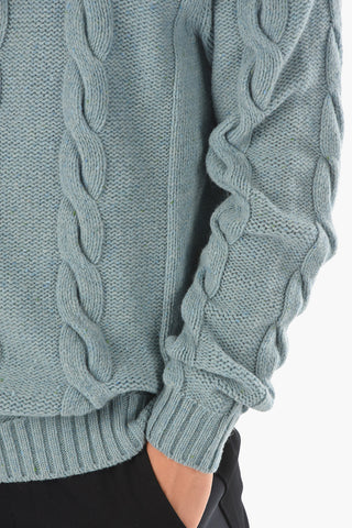 Pullover Aran in Lana Vergine con Dettagli Spalmati