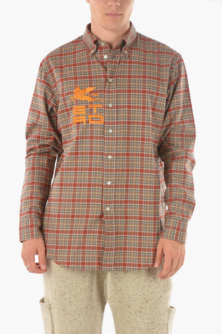 Camicia Plaid Check in Flanella di Cotone con Logo Ricamato
