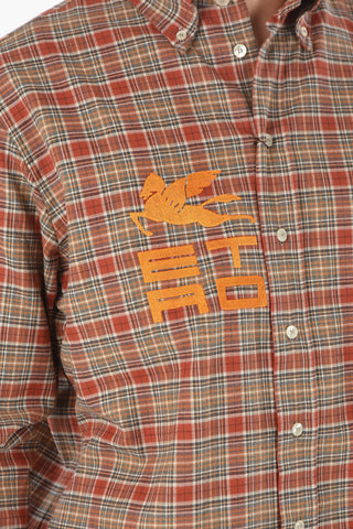 Camicia Plaid Check in Flanella di Cotone con Logo Ricamato
