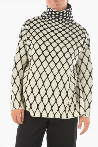 Pullover a Collo Alto in Lana Vergine con Motivo a Pois