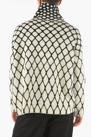 Pullover a Collo Alto in Lana Vergine con Motivo a Pois