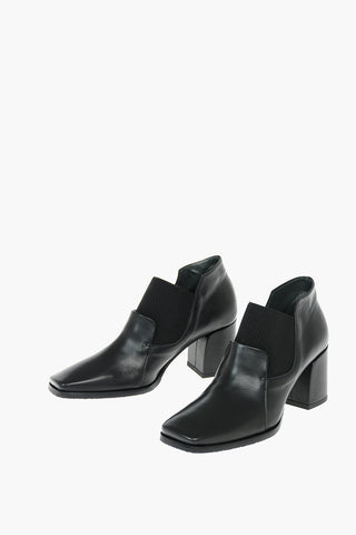 Squared Toe MERINI Elastic Insert Leather Ankle Booties