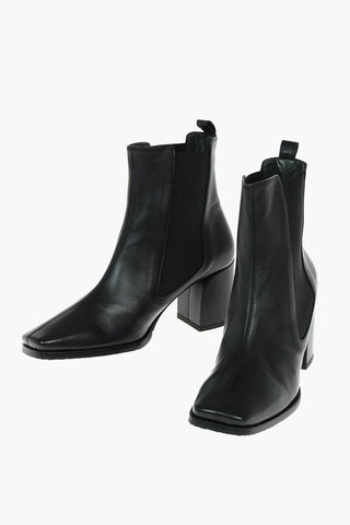 Squared Toe MERINI Covered Heel Leather Chelsea Booties