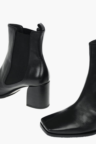 Squared Toe MERINI Covered Heel Leather Chelsea Booties