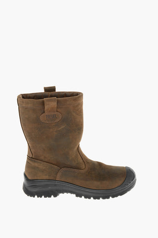 Vintage Effect Leather H-WOODKUT CH Boots with Contrasting Sole