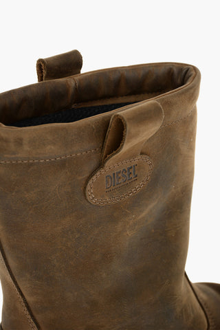 Vintage Effect Leather H-WOODKUT CH Boots with Contrasting Sole
