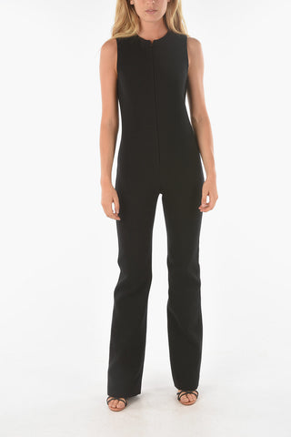 Front Zipped Sleeveless Wool Blend Jumpsuit