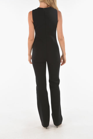 Front Zipped Sleeveless Wool Blend Jumpsuit